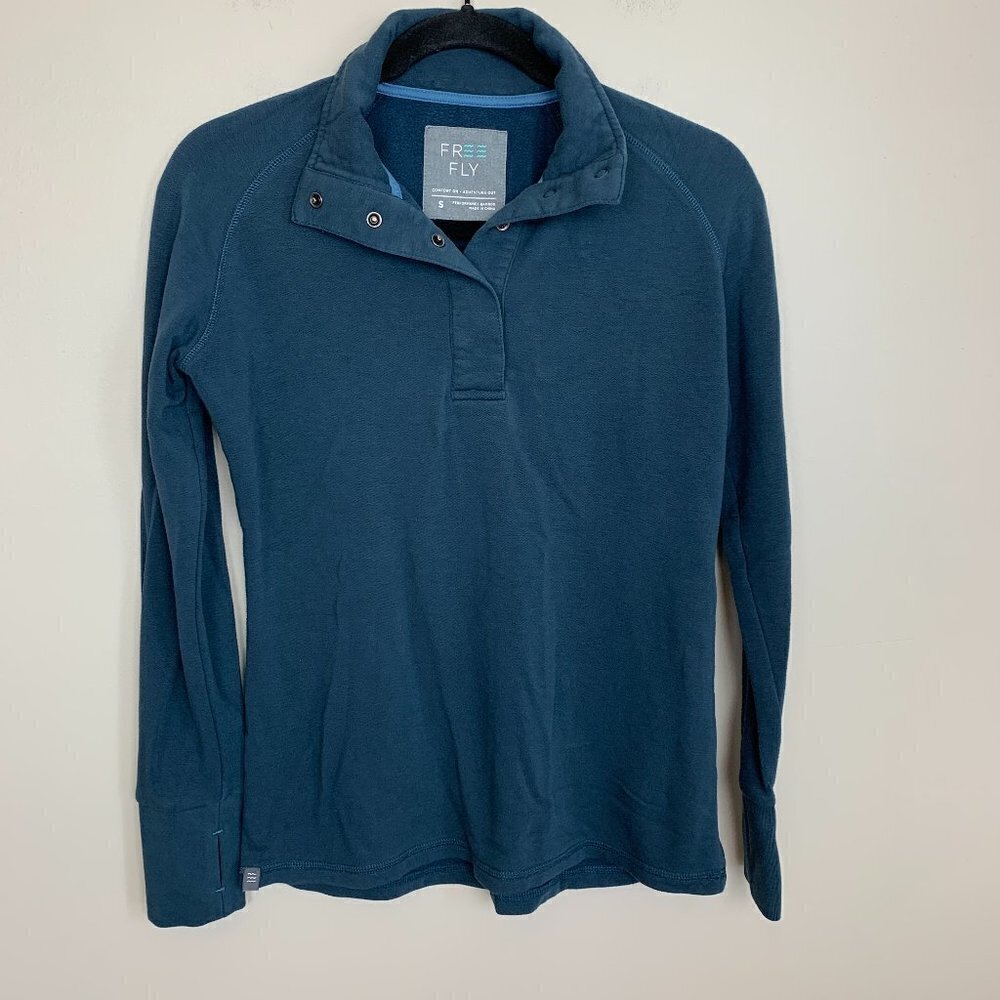Free Fly Apparel 3/4 Button Up Pullover Navy Blue Size Small